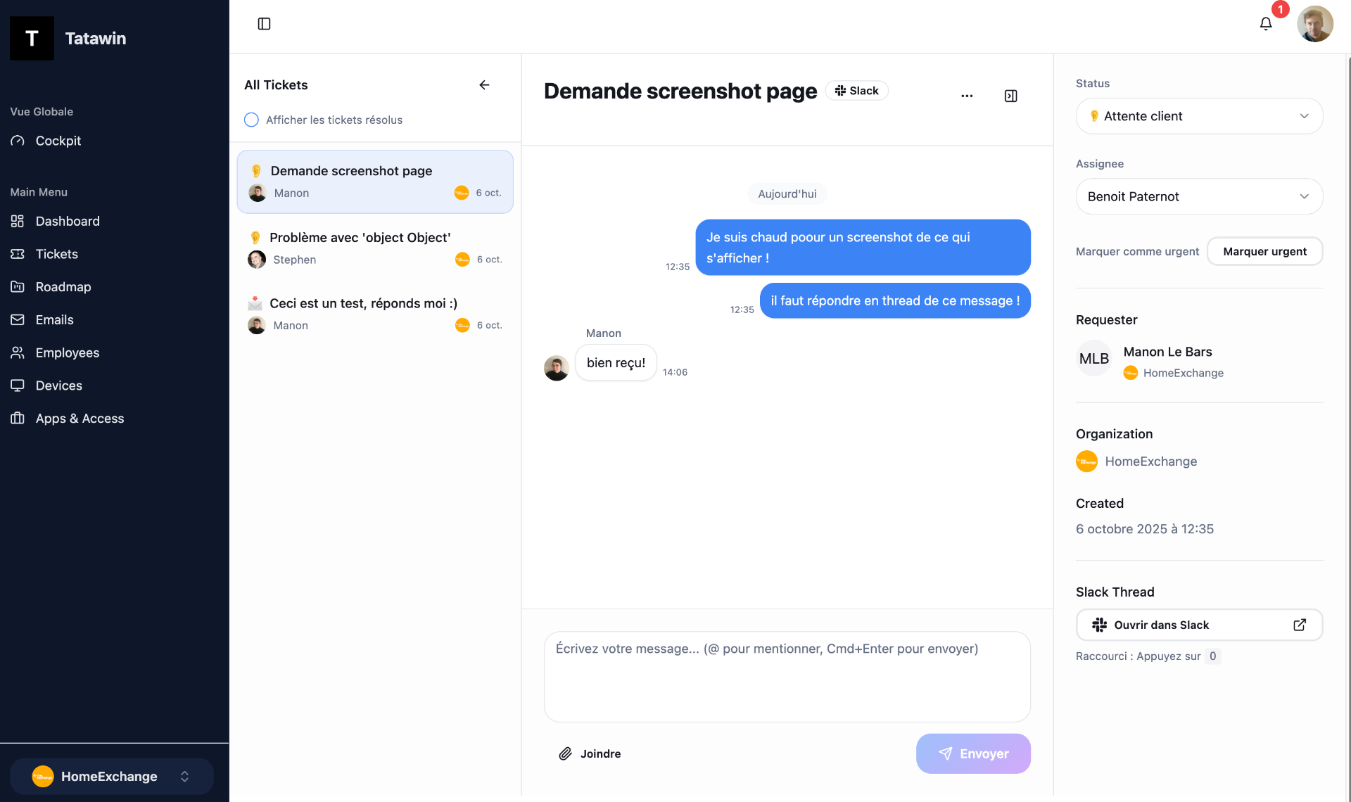 Conversation de ticket